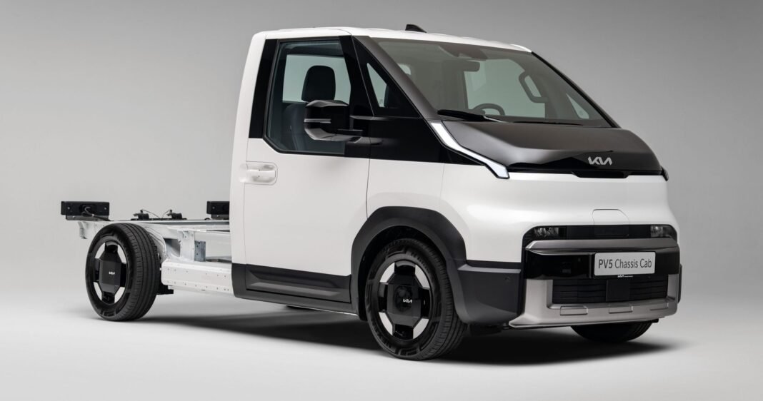 The Kia PV5 Chassis Cab unveiled at SOLUTRANS 2025
